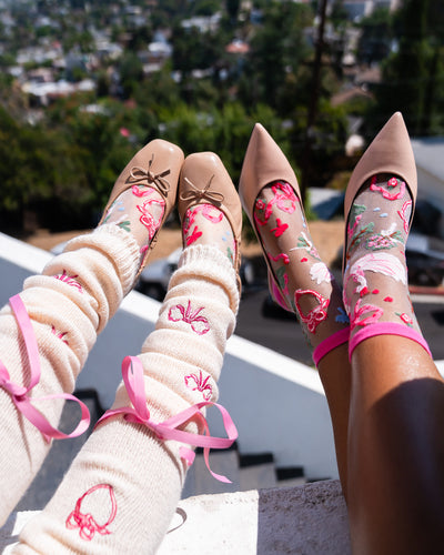 Sock candy balletcore bundle ribbon legwarmers pink sheer girly socks